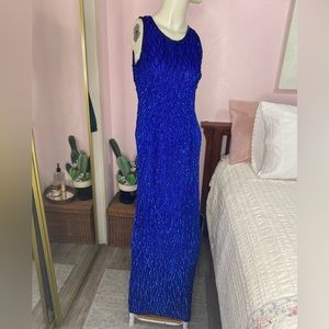 Silk Slimming Laurence Kazar Royal Blue Fully Sequined Glam Gown Sz Small